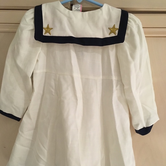 Girl's Nautical 2PC Dress-Off White & Blue- Gold Buttons - Size 4T Worn Once - Picture 2 of 11